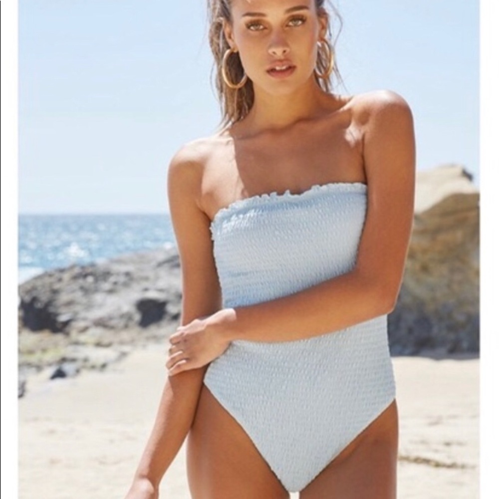 👙LA Hearts Blue Shirred Strapless Swimsuit